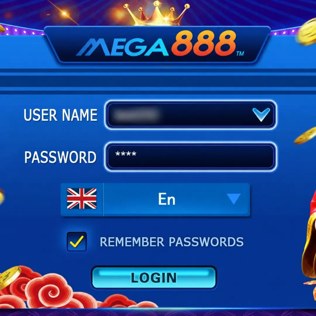 Mega888 login screen after the first launch