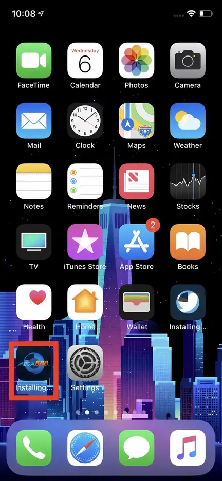 Mega888 icon installing on the iPhone Home Screen
