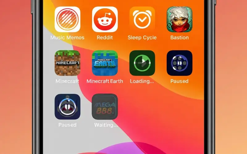 Grey Mega888 icon showing Waiting on the Home Screen